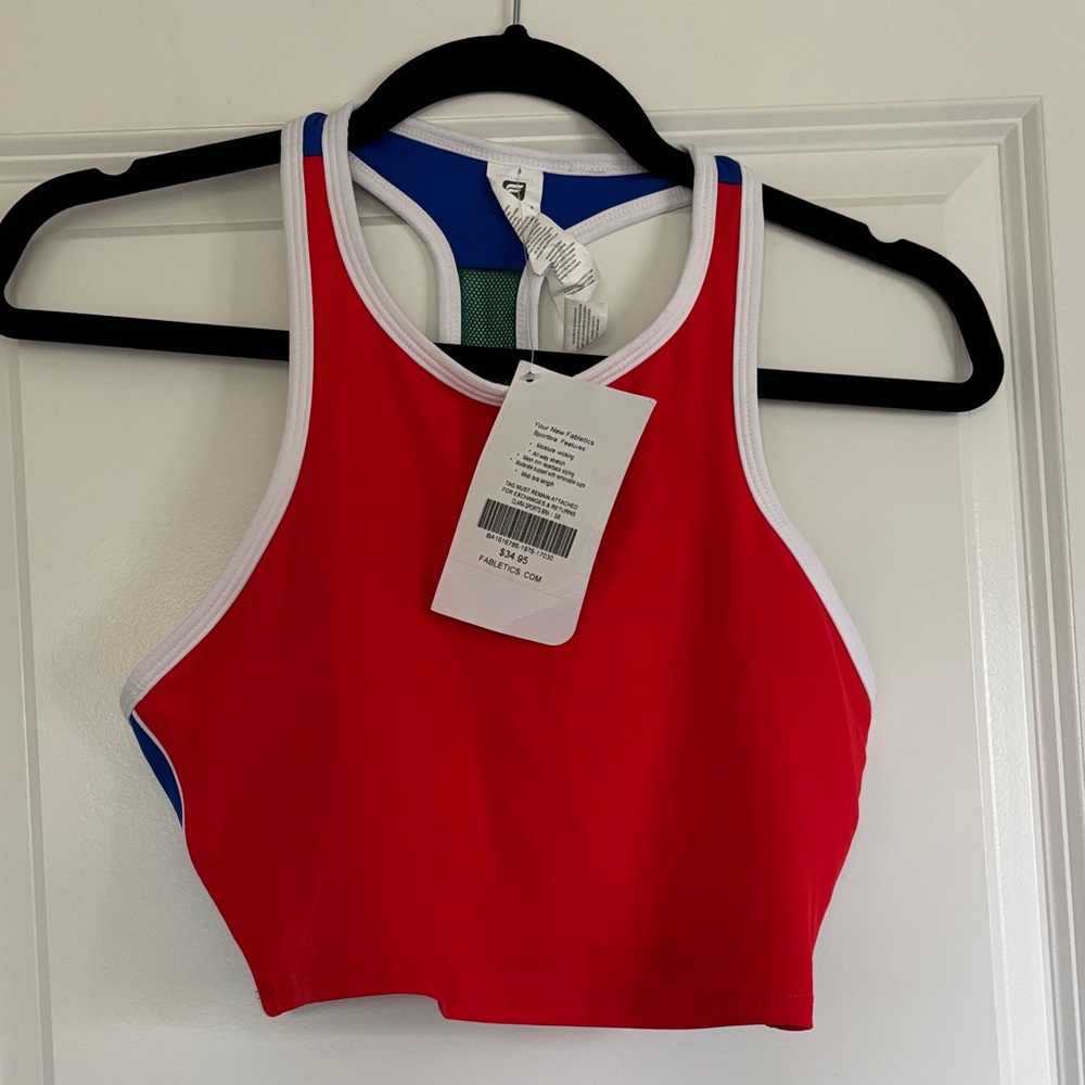 Fabletics Red and Blue Racerback Crop Top